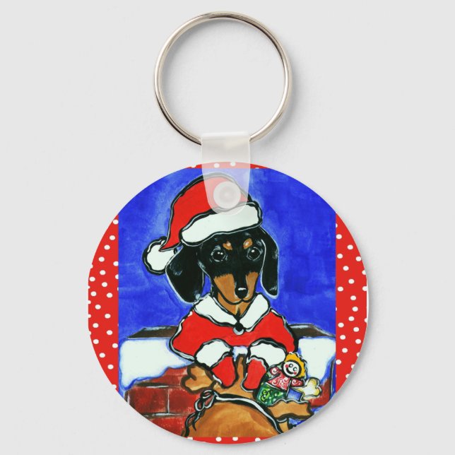 Christmas Dachshund Key Ring (Front)