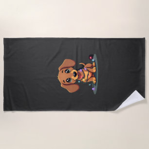 Christmas Dachshund Lights (1) Beach Towel