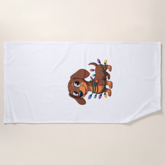Christmas Dachshund Lights (1) Beach Towel
