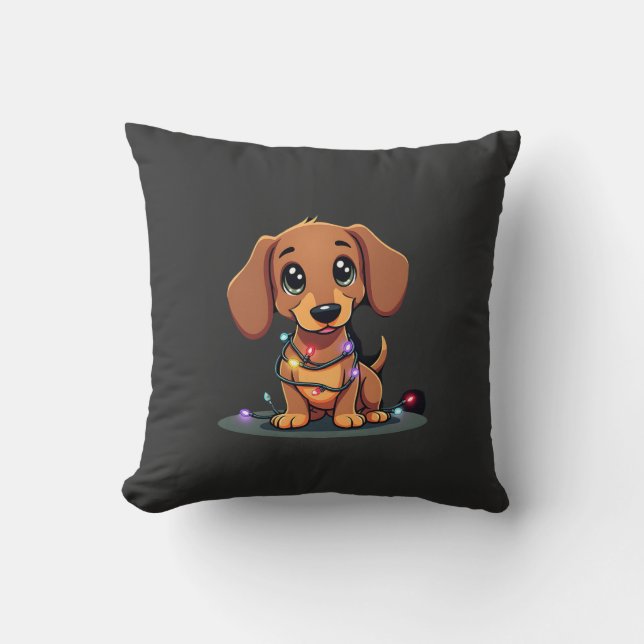 Christmas Dachshund Lights (1) Cushion (Front)