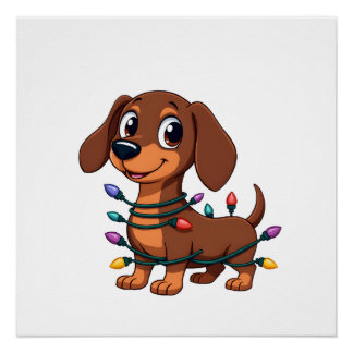 Christmas Dachshund Lights (1) Poster