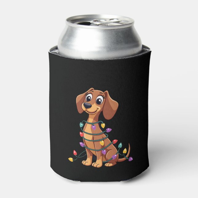 Christmas Dachshund Lights (2) Can Cooler (Can Front)