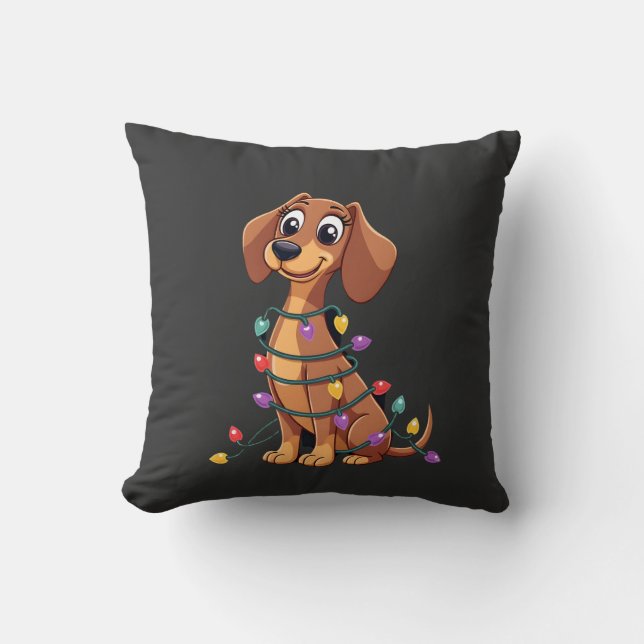 Christmas Dachshund Lights (2) Cushion (Front)