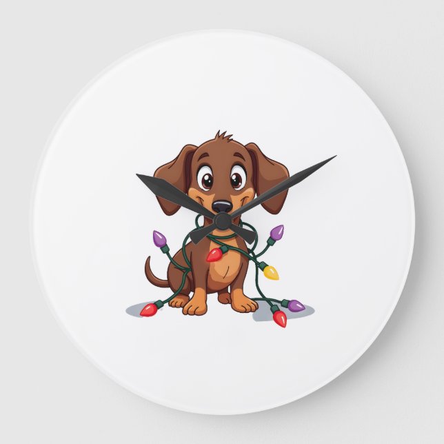 Christmas Dachshund Lights (2) Large Clock (Front)
