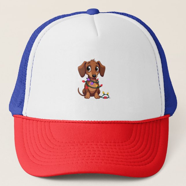 Christmas Dachshund Lights (3) Trucker Hat (Front)