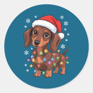 Christmas Dachshund Lights Santa Hat Holiday Dog L Classic Round Sticker