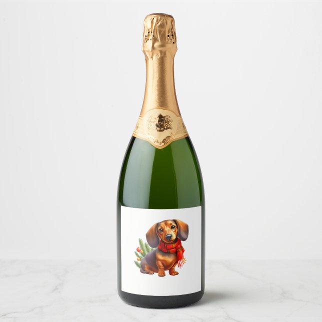 Christmas Dachshund Painting - Holiday Doxie Sparkling Wine Label (Front)