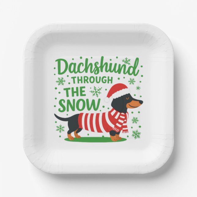 Christmas Dachshund Paper Plates (Front)