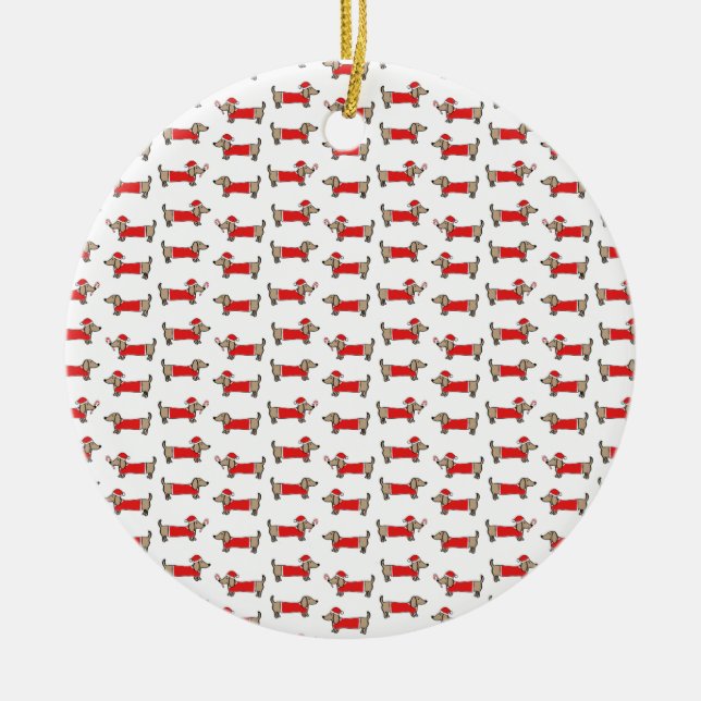 Christmas dachshund pattern ceramic tree decoration (Front)
