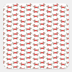 Christmas dachshund pattern square sticker