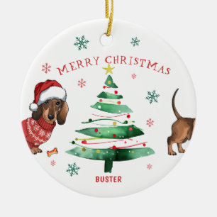 Christmas Dachshund Photo Ceramic Tree Decoration