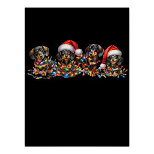Christmas Dachshund Puppies Poster