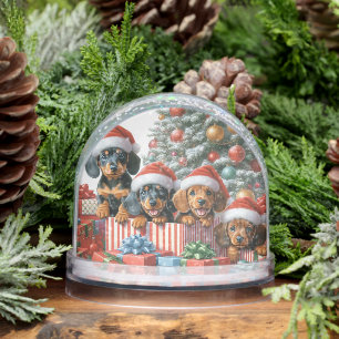 CHRISTMAS DACHSHUND PUPPIES SNOW GLOBE