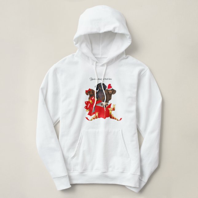 Christmas Dachshund Red Gift Box Hoodie (Design Front)