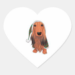 Christmas Dachshund- Red longhaired Heart Sticker