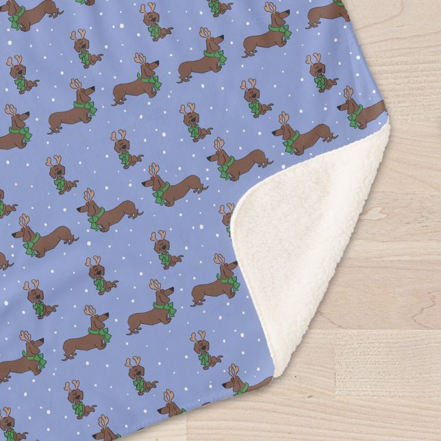 Christmas Dachshund Reindeer Cute Pattern Sherpa Blanket (Creator Uploaded)