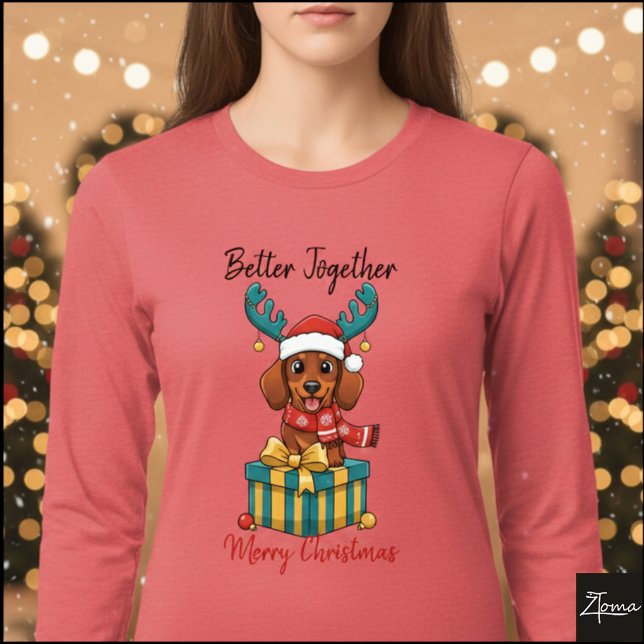 Christmas Dachshund Reindeer Scarf Gift Graphic Tri-Blend Shirt (Creator Uploaded)