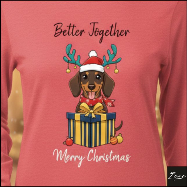Christmas Dachshund Reindeer Scarf Gift Graphic Tri-Blend Shirt (Creator Uploaded)