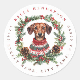 Christmas Dachshund Round Stickers