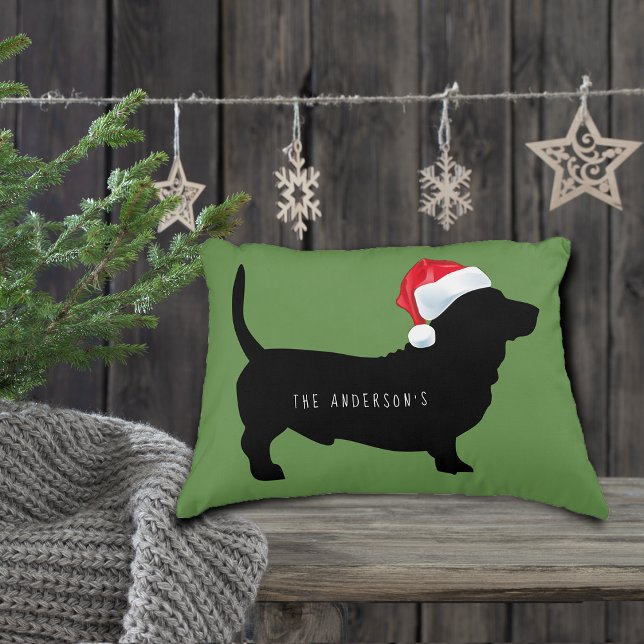 Christmas Dachshund Santa Hat Monogram Decorative Cushion (Christmas Dachshund Santa Hat Monogram Accent Pillow)