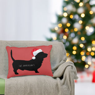 Christmas Dachshund Santa Hat Name Decorative Cushion