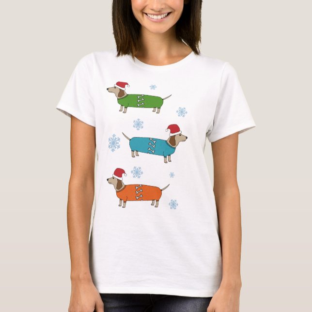 Christmas Dachshund Sausage Dogs X-Mas T-Shirt (Front)