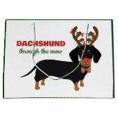 Christmas Dachshund Through Snow Reindeer Dog Large Gift Bag (Front)