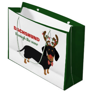 Christmas Dachshund Through Snow Reindeer Dog Large Gift Bag