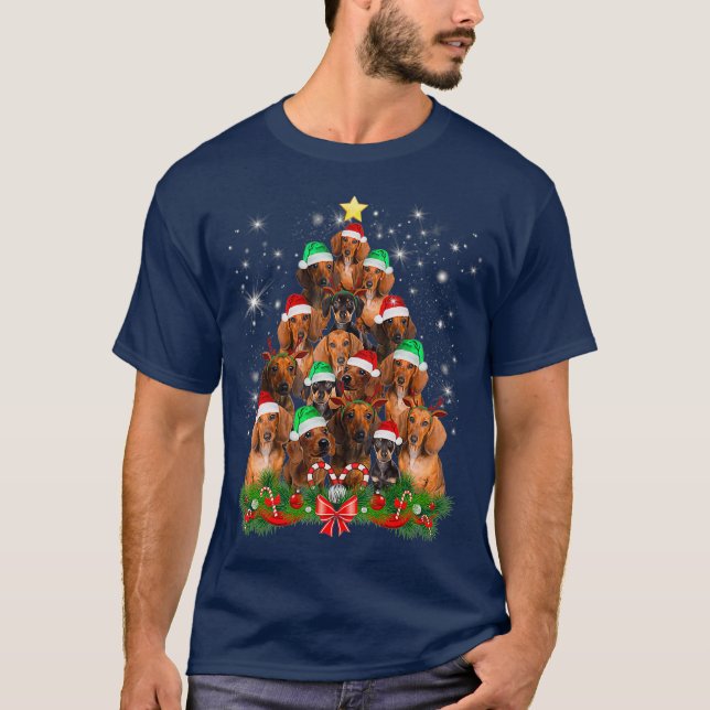 Christmas Dachshund tree  Funny Pyjamas Xmas T-Shirt (Front)