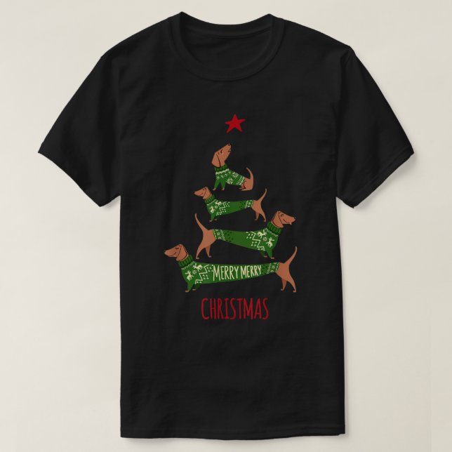 Christmas Dachshund tree T Shirt Funny Pajamas Xma (Design Front)