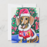Christmas Dachshund Tree Water Colour Painting