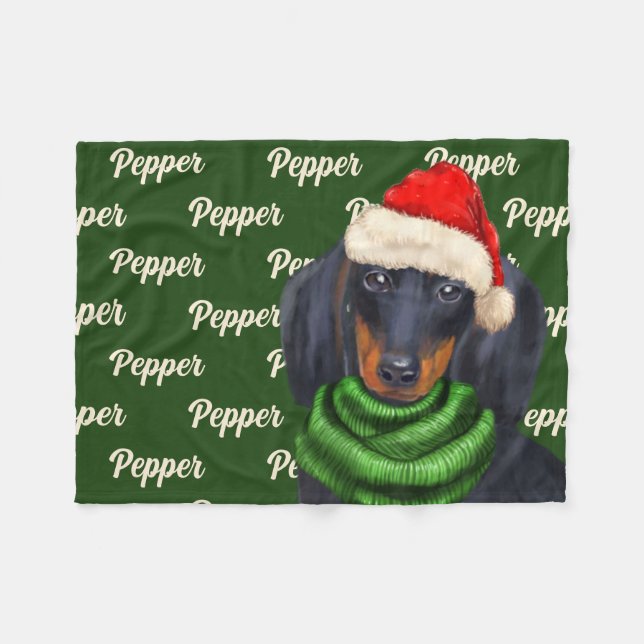 Christmas Dachshund with Dog's Name Fleece Blanket (Front (Horizontal))