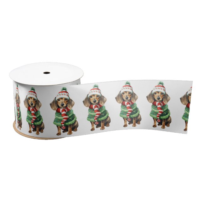 Christmas Dachshund With Winter Scarf Satin Ribbon (Spool)
