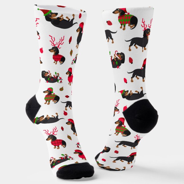 Christmas Dachshunds Socks (Angled)