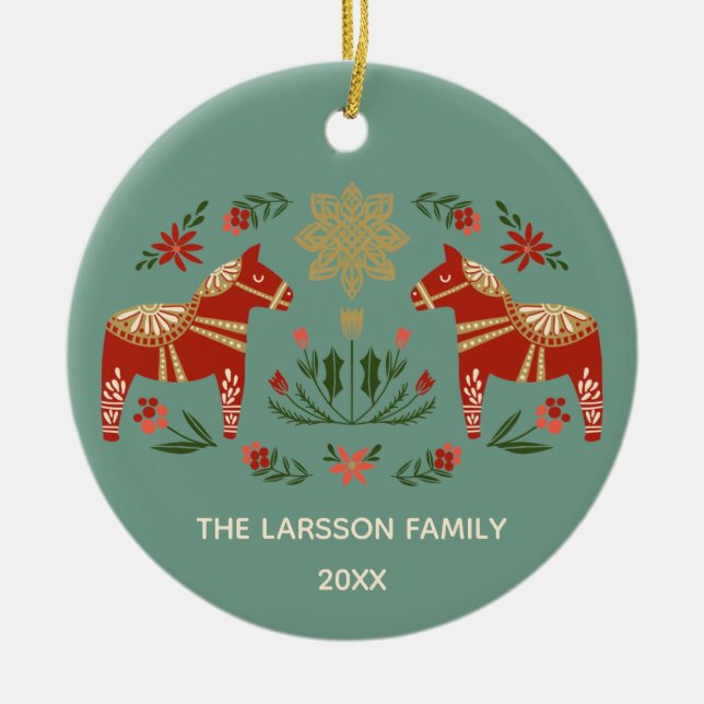 Christmas Dala Horse Ceramic Tree Decoration (Front)