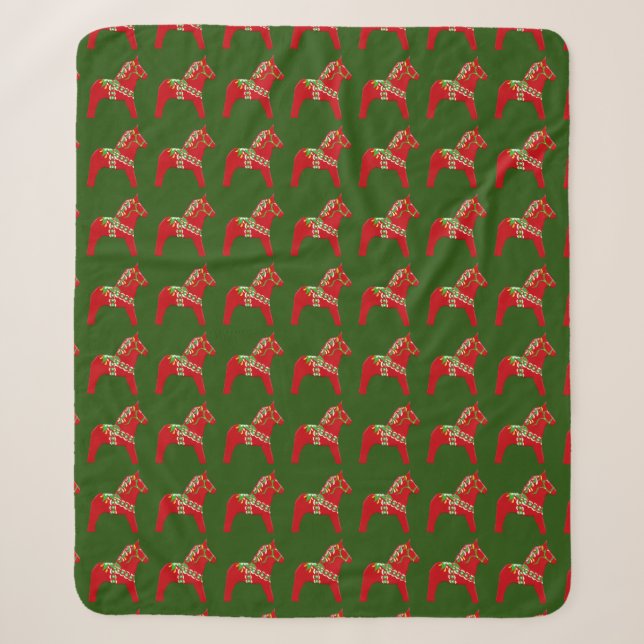 Christmas Dala Horses Sherpa Blanket (Front)