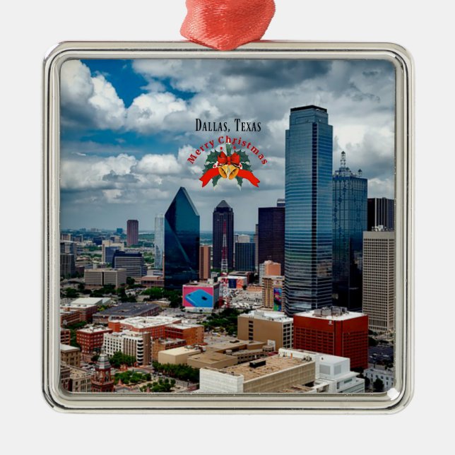 Christmas, Dallas, Texas skyline Metal Tree Decoration (Front)