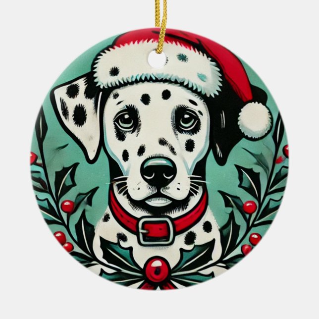 Christmas Dalmatian                                Ceramic Tree Decoration (Front)