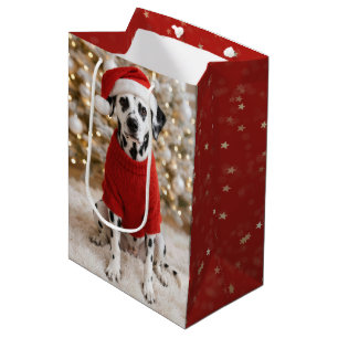 Christmas Dalmatian Dog in Red Sweater Medium Gift Bag