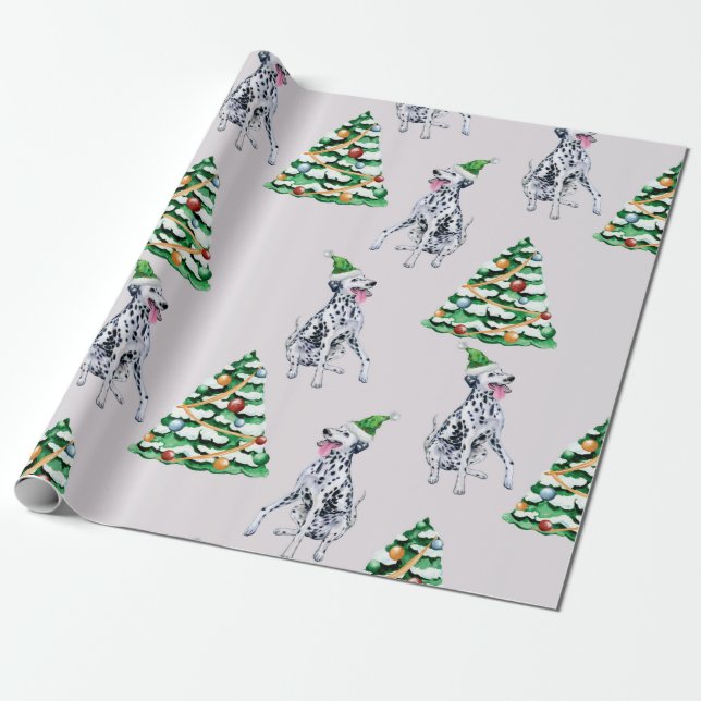 Christmas Dalmatian Dog Lover Gift, Dog Owner Gift Wrapping Paper (Unrolled)