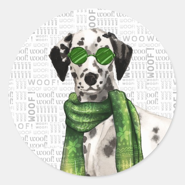Christmas Dalmatian Dog Watercolor Santa Classic Round Sticker (Front)