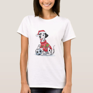 Christmas Dalmatian Dog with Soccer Ball T-Shirt