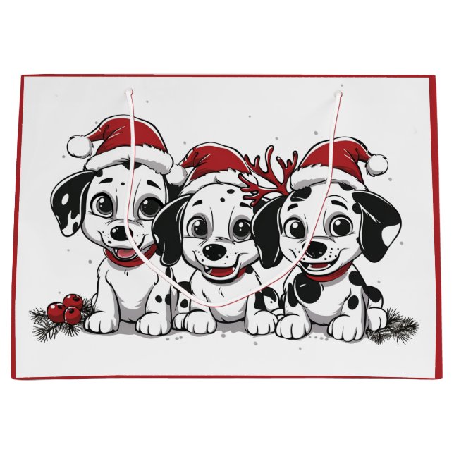 Christmas Dalmatian Dogs Large Gift Bag (Front)