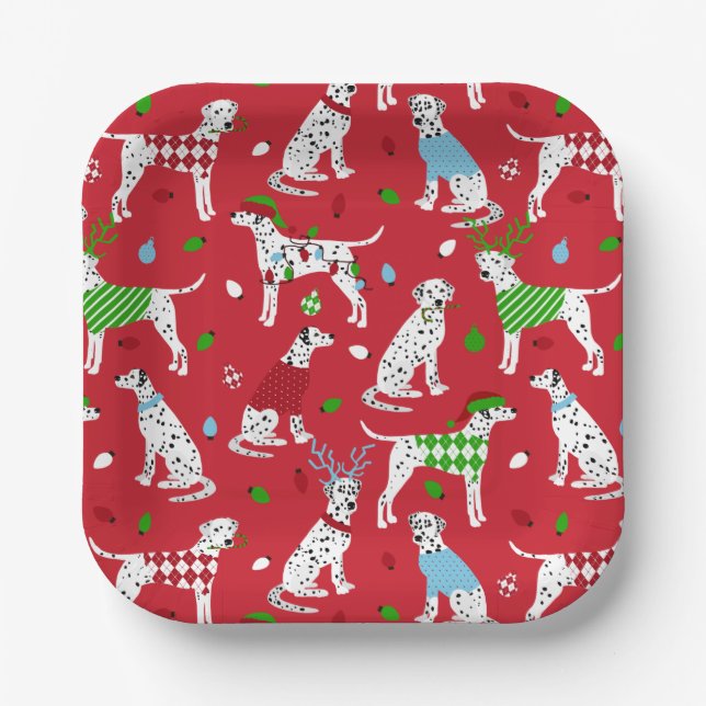 Christmas Dalmatian Paper Plate (Front)