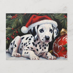 Christmas Dalmatian Puppy Santa  Holiday Postcard