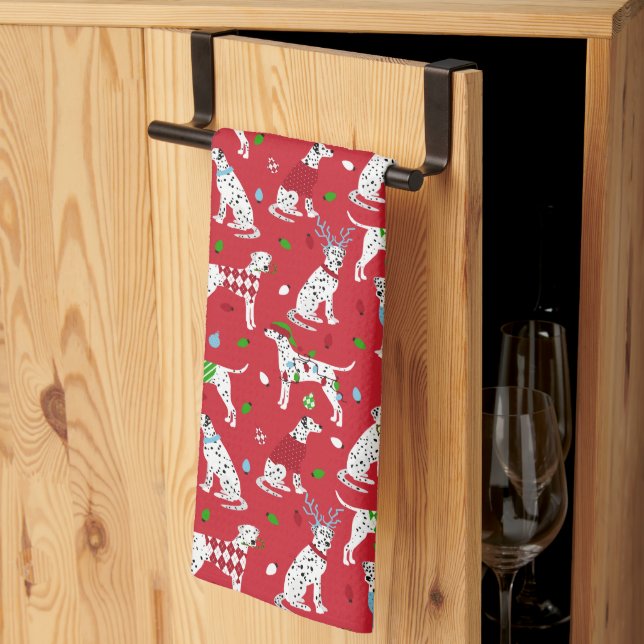 Christmas Dalmatian Tea Towel (Thirds Fold)