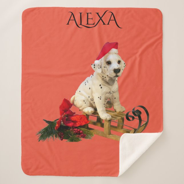 Christmas dalmation blanket with custom name. (Front)