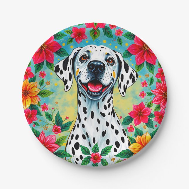 CHRISTMAS DALMATION ~ Dog flowers ~ Paper Plate (Front)