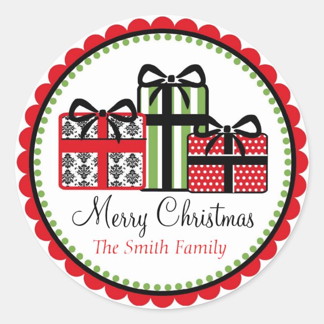Christmas Damask Gift Stickers (Front)