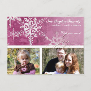 Christmas Damask Snowflake -  Magenta Pink Card
